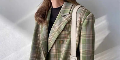 Spring Autumn 2024 British Style Women's Long Sleeve Loose Casual Plaid Jacket Elegant Outerwear Top Trendy Commute Wind