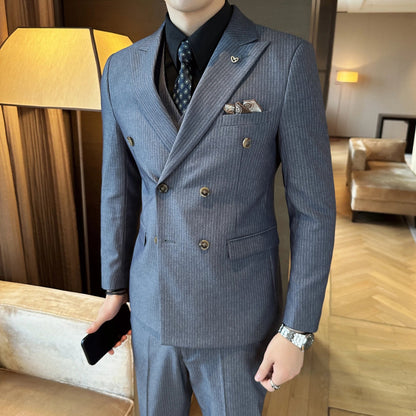 Men's Double Breasted Three Piece Wedding Suit – Slim Fit Smart Casual