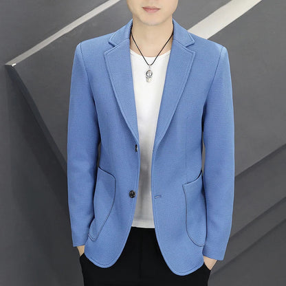 Men's Casual Blazer Two-Button Waffle Pattern for Spring Autumn
