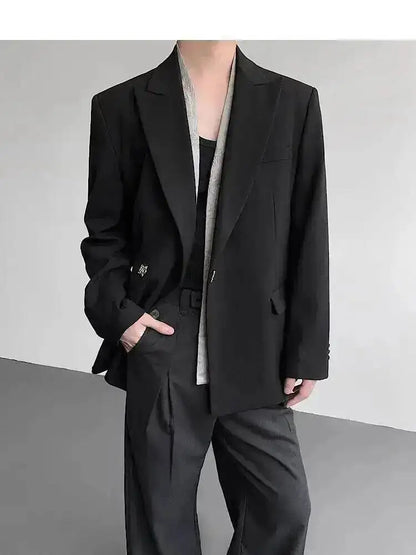Metal Placket 2025 Buckle New Casual Blazer Fashion Jacket Men's Original Elegant Korean Handsome Jacket Original JY7386