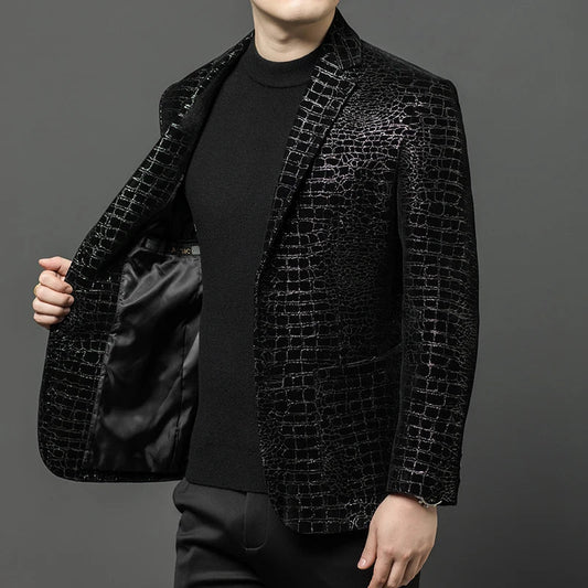 Men's Slim Fit Sheepskin Leather Blazer – Smart Casual Winter Jacket
