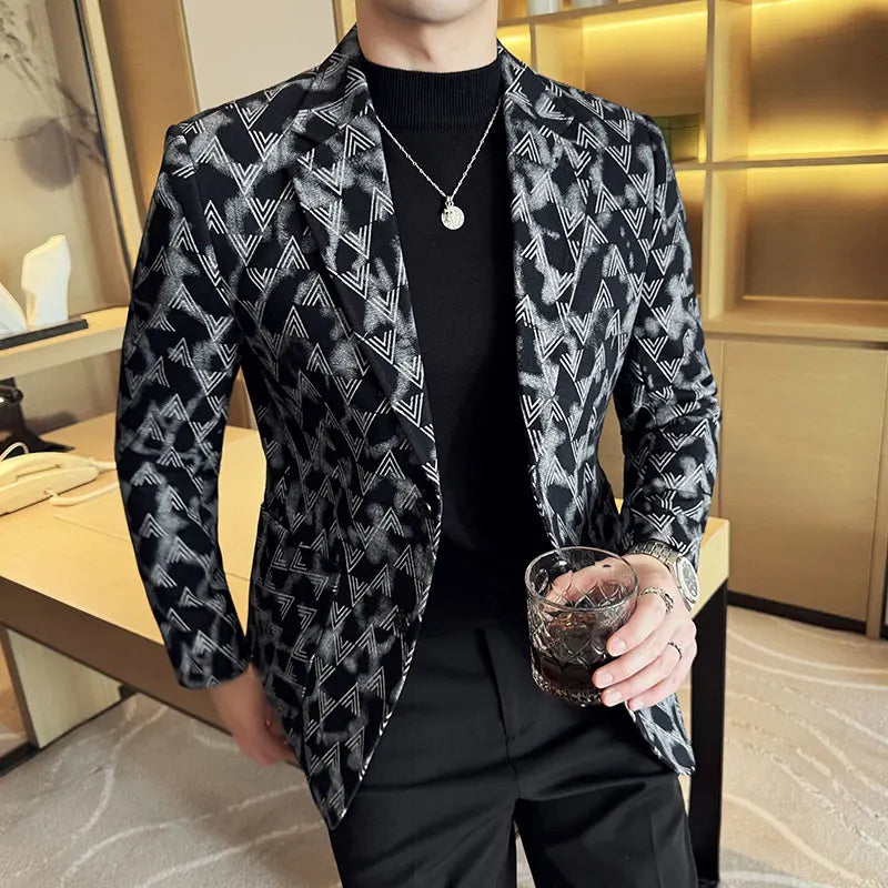 Jacquard Denim Korean Slim Fit Suit Coats 2025 New High Qualitys Fashion Men Slim Fit Business Formal Social Suit Jacket 4XL-M