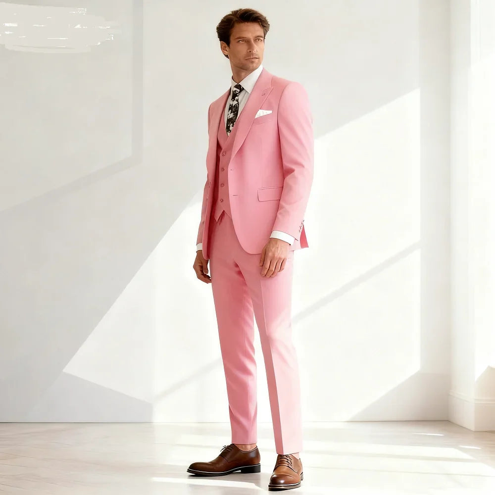 Men's Slim Fit Suit Set One Button Peak Lapel Jacket and Trouser for Weddings and Formal Events