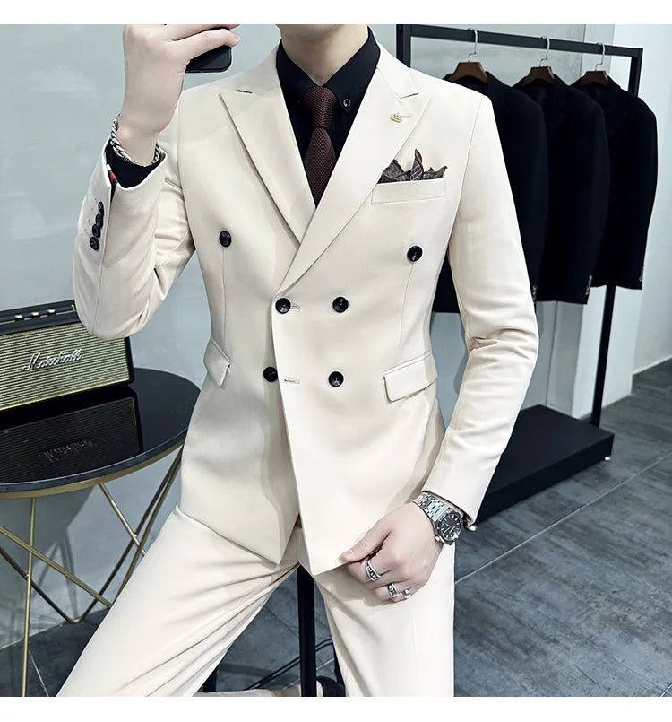 Men's Double-Breasted 2-Piece Suit – Slim Fit, Formal Business & Wedding