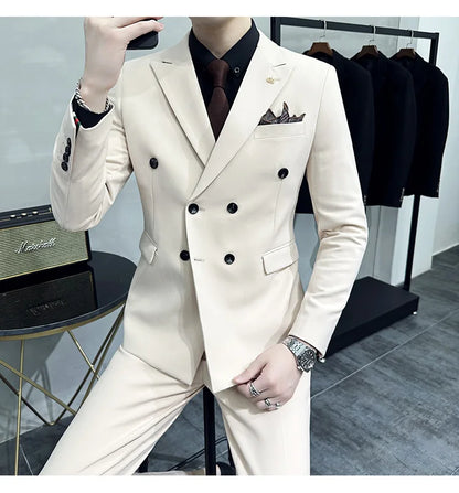 Men's Double-Breasted 2-Piece Suit – Slim Fit, Formal Business & Wedding
