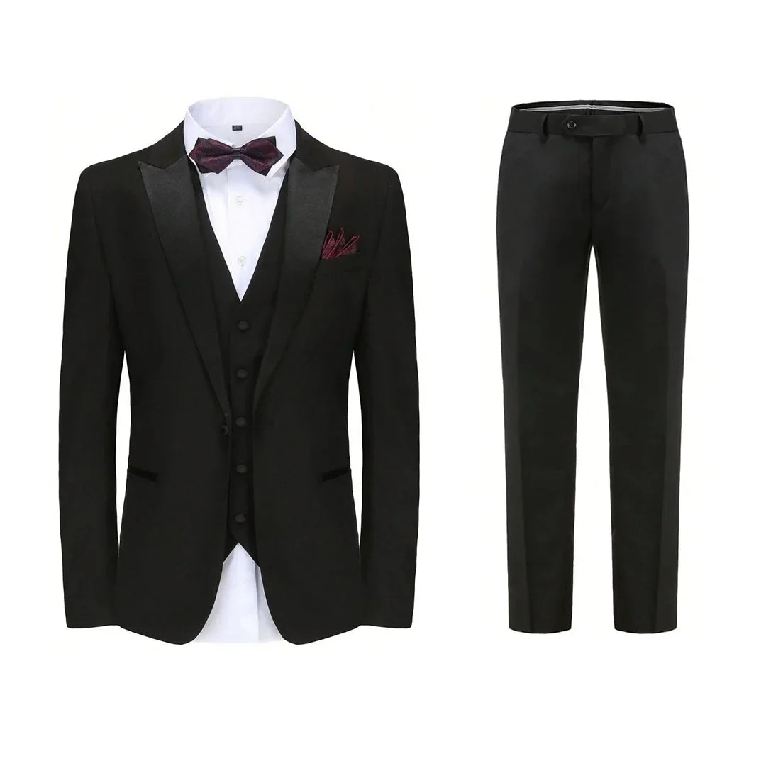 Men Suit 3 Pieces Beige With Black Lapel Single Button For Wedding Business Banquet Party Work Office Jacket Vest Pnats