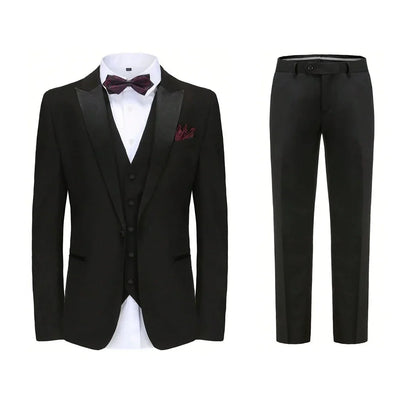 Men Suit 3 Pieces Beige With Black Lapel Single Button For Wedding Business Banquet Party Work Office Jacket Vest Pnats