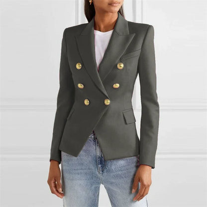 Spring 2025 Women's Casual Faion s Slim Fit Polyester Ladies Jaets Suits Double Breasted Long Sve Pure Color