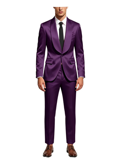 Men's Satin Suit 2-Piece Slim Fit Shawl Lapel Tuxedo for Wedding & Formal Events