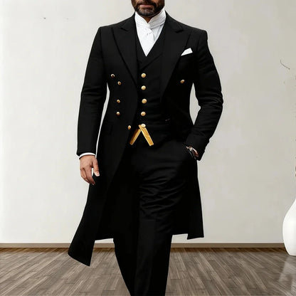 Blue Men Wedding Suits 3 Piece Long Blazer Vest Pants Satin One Button Tuxedo Formal Work Wear Prom suits XS-5XL