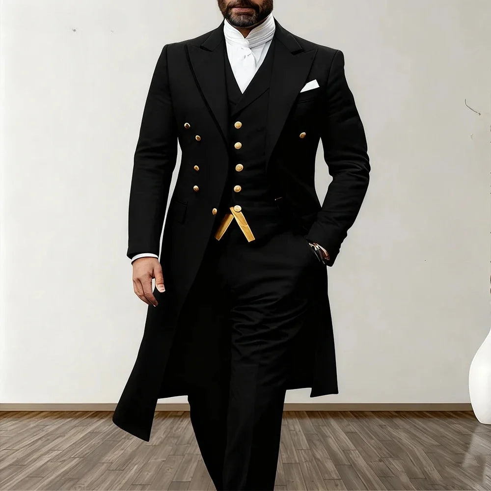 Blue Men Wedding Suits 3 Piece Long Blazer Vest Pants Satin One Button Tuxedo Formal Work Wear Prom suits XS-5XL