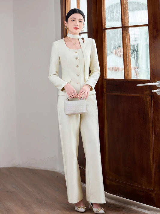Fashionable professional women's two-piece trousers + suit jacket, exquisite elegant, 2025 autumn winter new style
