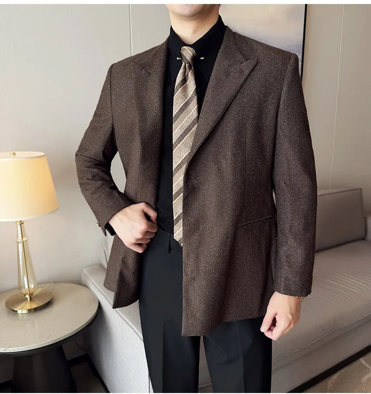 Men's Large Size Autumn Blazer – Smart Casual Polyester Suit Jacket