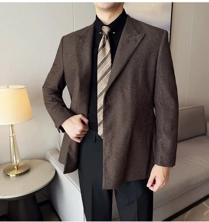 Men's Large Size Autumn Blazer – Smart Casual Polyester Suit Jacket