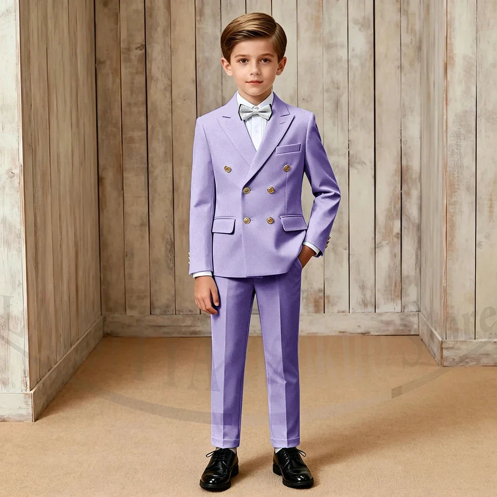 Chic Boys Suit Fashion Double Breasted Peak Lapel Wear Formal Wedding Party Prom Kids Elegant Gentleman Outfit 2 Piece Set