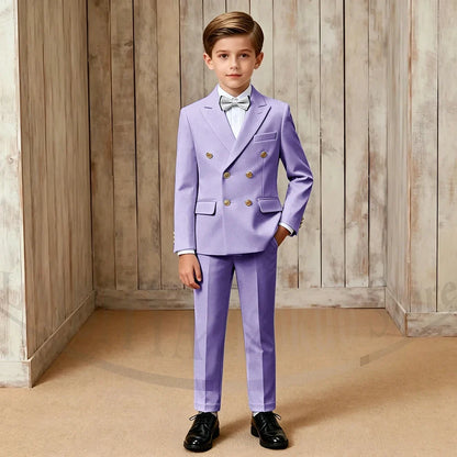 Chic Boys Suit Fashion Double Breasted Peak Lapel Wear Formal Wedding Party Prom Kids Elegant Gentleman Outfit 2 Piece Set