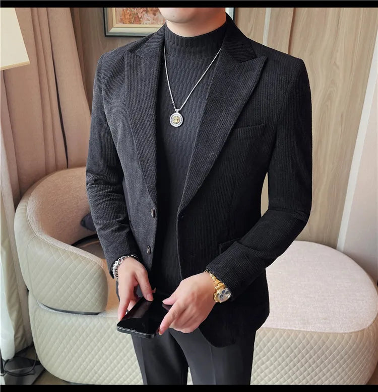 Men's Smart Casual Single Breasted Blazer – Spring Autumn Jacket in Green, Black & Coffee