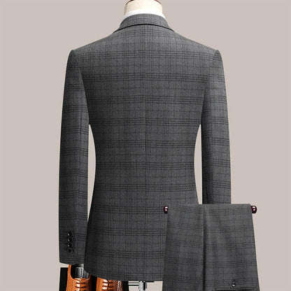 Men Suit Gray 2 Pieces Grid Stripe Double Button With Lapel For Wedding Birthday Business Banquet Work Daily Jacket And Pants