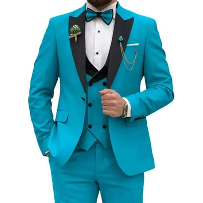 Slim Fit Peaked Lapel Formal Men Suits Solid Business Wedding Tuxedo Fashion Groom Outfit with Blazer Vest Pants for Prom Dinner