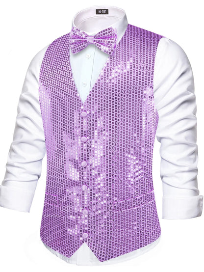 Men's Sequin Vest with Matching Bow Tie – Shiny Party Vest for Men