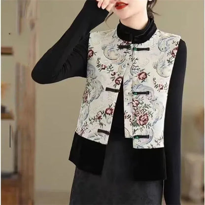 Women Light National Style Button Ink Tang Costume Coat Spring Autumn Female Sleeveless Small Coat Ladies New Chinese Style Vest