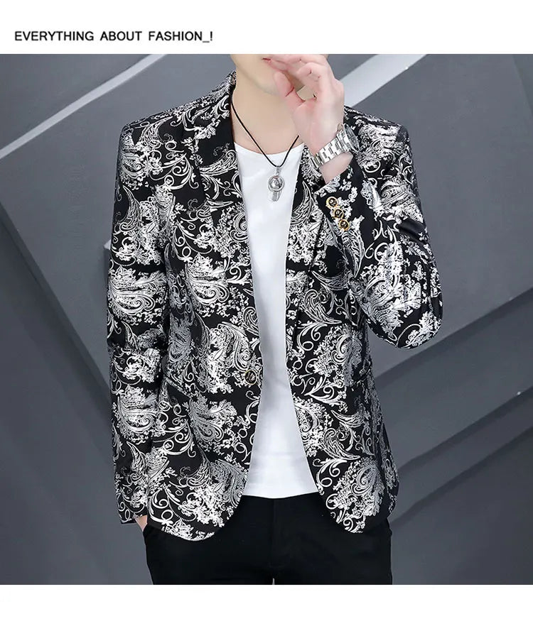 Blazer New Men's Fashion Business Gentleman Gentleman Hot Stamping Print Outdoor Performance Trend Wedding Banquet Casual Blazer