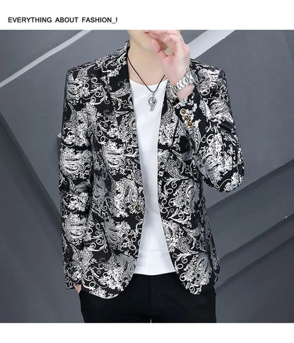 Blazer New Men's Fashion Business Gentleman Gentleman Hot Stamping Print Outdoor Performance Trend Wedding Banquet Casual Blazer