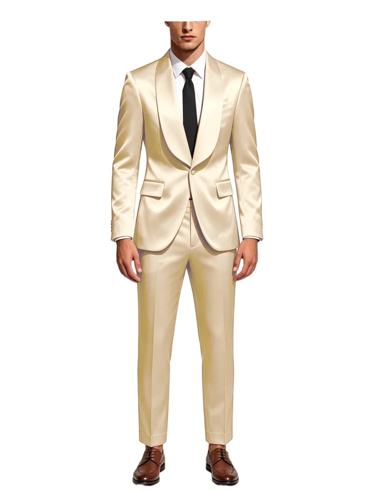 Men's Satin Suit 2-Piece Slim Fit Shawl Lapel Tuxedo for Wedding & Formal Events
