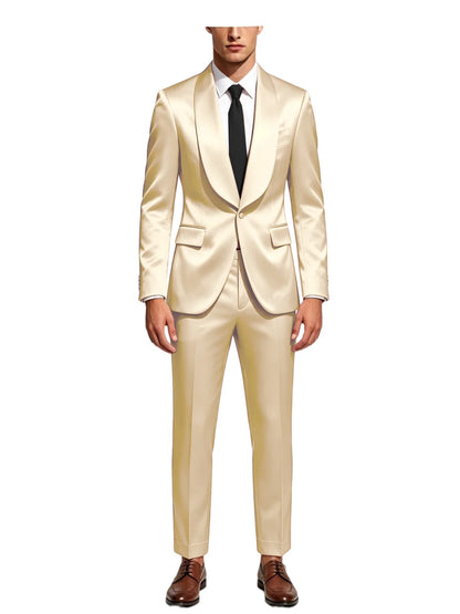 Men's Satin Suit 2-Piece Slim Fit Shawl Lapel Tuxedo for Wedding & Formal Events
