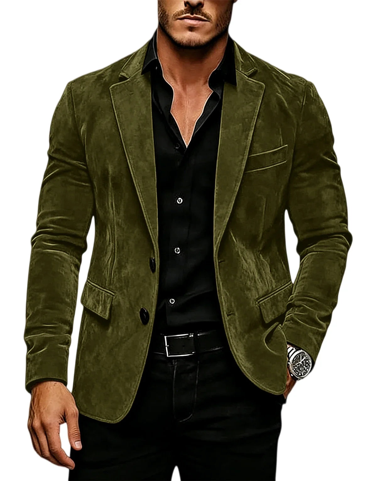 Vintage Men's Suede Blazer Slim Fit 2 Button Notched Lapel Casual Suit Jacket Formal Business Tuxedo Wedding Party Daily Wear