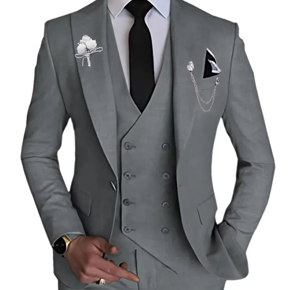Elegante Conjunto de Traje Azul para Hombre de 3 Piezas: Chaqueta, Pantalones y Chaleco, Corte Entallado, Solapa de Muesca, Alta