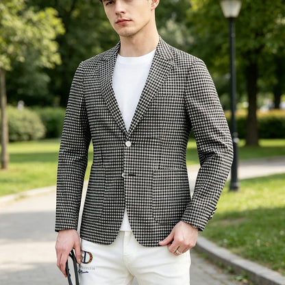 Men's Plaid Cotton Blazer Notch Lapel Suit Jacket 2 Buttons Lightweight Breathable Casual Business for Summer Office Daily Wear
