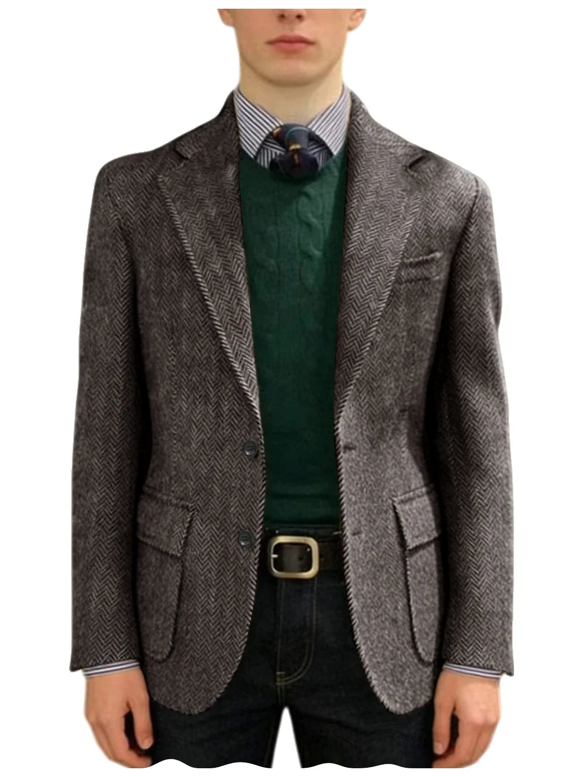 Men's Herringbone Tweed Blazer Classic Fit 2-Button Notch Lapel Flap Pockets Suit Jacket Casual Daily Business Men Sport Coat
