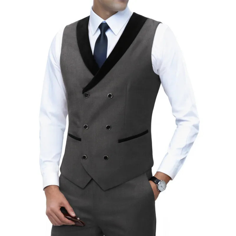 Men's Corduroy Vest Double-Breasted Slim Fit Waistcoat for Business Casual & Formal Occasions