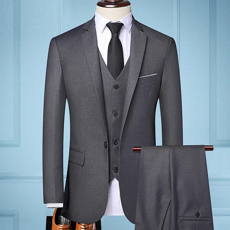 Men's 3-Piece Suit Slim Fit Single Breasted Blazer Vest Pants for Formal and Wedding Occasions