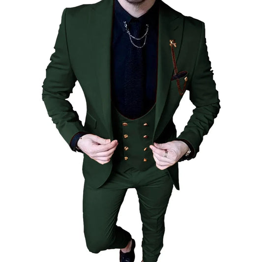 Suit For Men Wedding Slim Fit 3 Pieces Casual Prom Tuxedos Groom Double Breasted Business Men Suits(Blazer+Vest+Pants)