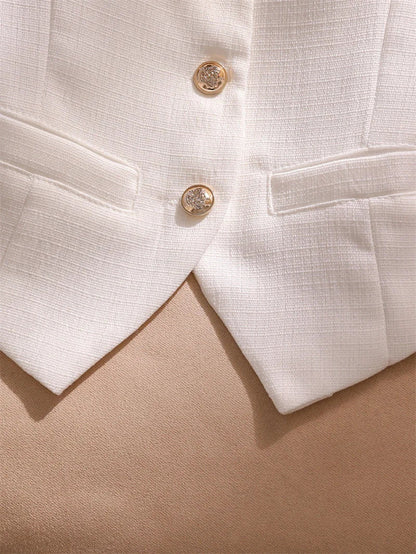 White Suspender Vest For Women Summer New Short Slim Thin Versatile Vest Elegant Beading Cardigan Sleeveless Blazer Waistcoat