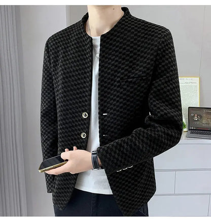 Blazer Fashionable Outdoor Travel Trend Gentleman Youthful Wedding Versatile Host Casual Korean Style Checkered Men's Blazer