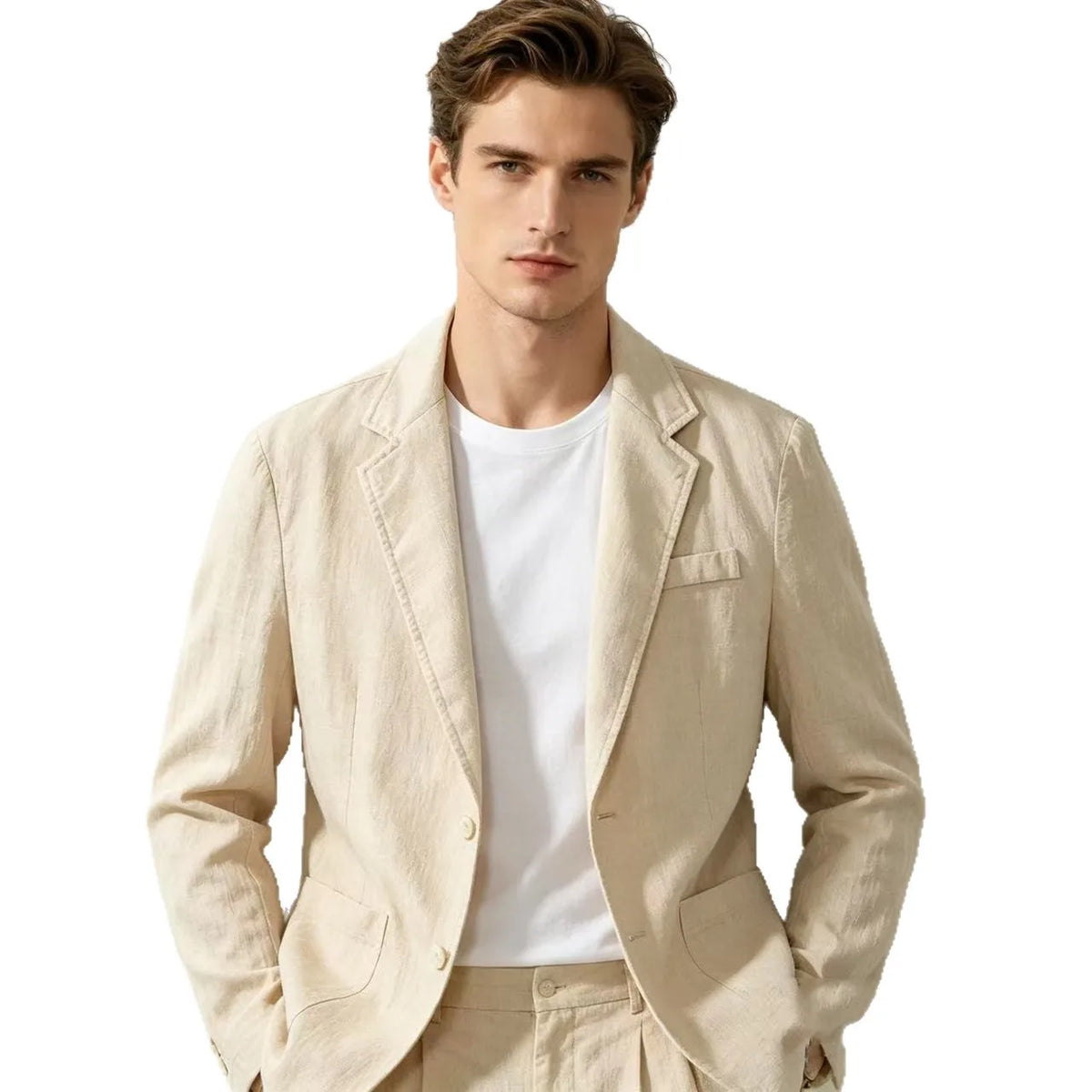 Cotton 100% Blazer for Men, Fashionable for Outdoor Travel, Wedding Hosting, Slim-fit for Casual Wear, Korean Style Blazer