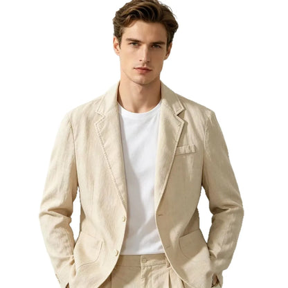 Cotton 100% Blazer for Men, Fashionable for Outdoor Travel, Wedding Hosting, Slim-fit for Casual Wear, Korean Style Blazer