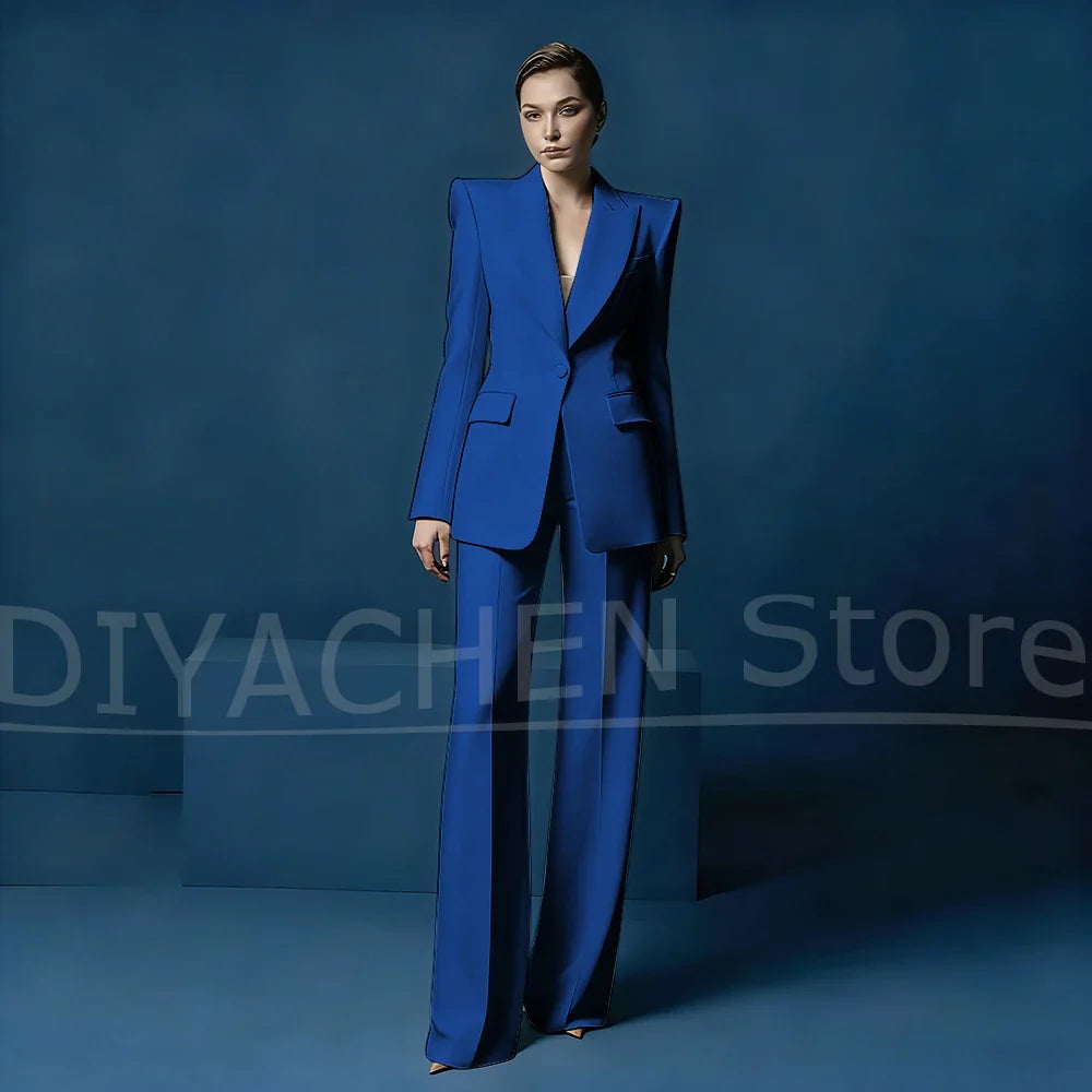 Women's Blazer and Wide-Leg Pants Suit Set Slim Fit One Button Jacket with Peak Lapel Elegant Formal Outfits for Office Party