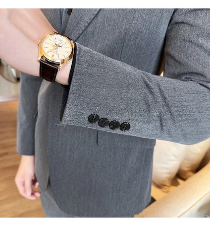 (Blazer + Vest + Trousers) 2024 New Men Formal Business Solid Suit 3 Pieces Set Italian Style Luxury Wedding Social Party Tuxedo
