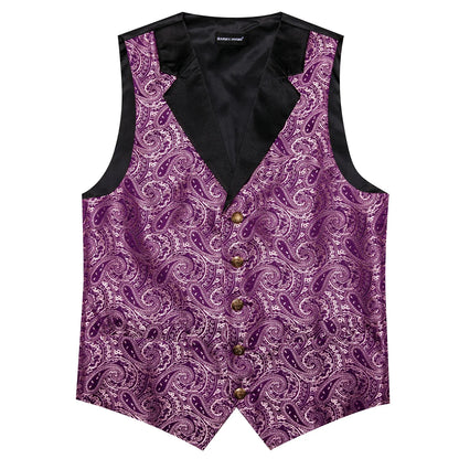 Men's Jacquard Paisley Vest Notched Lapel 3-Piece Set for Weddings & Formal Events – Purple