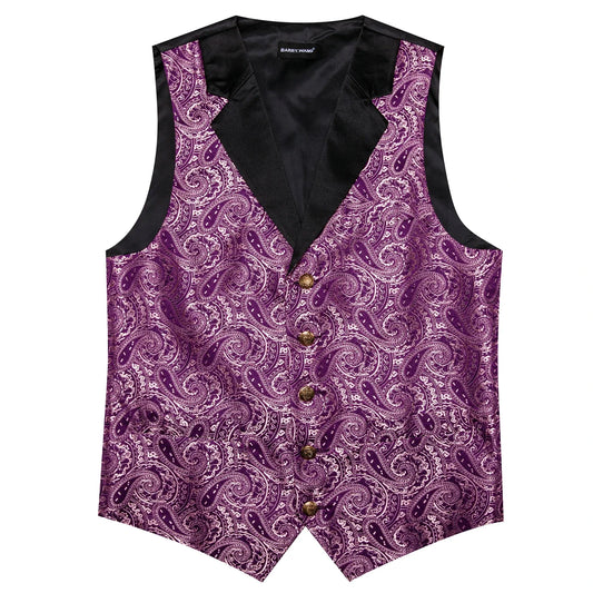 Men's Jacquard Paisley Vest Notched Lapel 3-Piece Set for Weddings & Formal Events – Purple