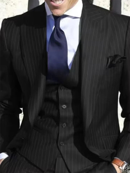 Men's 3-Piece Striped Suit for Wedding & Formal Occasions – Jacket, Pants & Vest