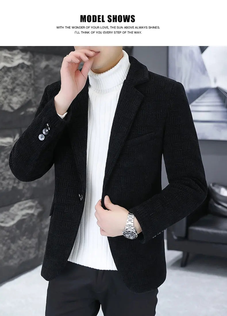2026 Blazer Autumn and Winter Men's Fashion Outdoor Wedding Trend Slimming Business Casual Korean Version Thickened Warm Blazer