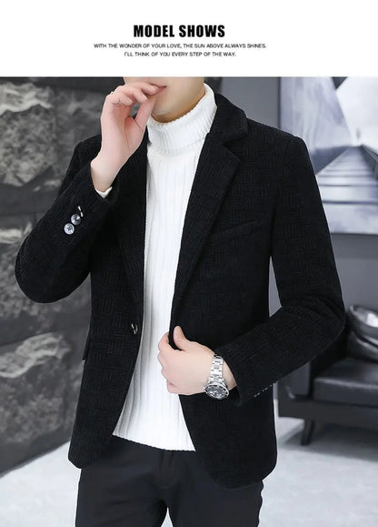 2026 Blazer Autumn and Winter Men's Fashion Outdoor Wedding Trend Slimming Business Casual Korean Version Thickened Warm Blazer