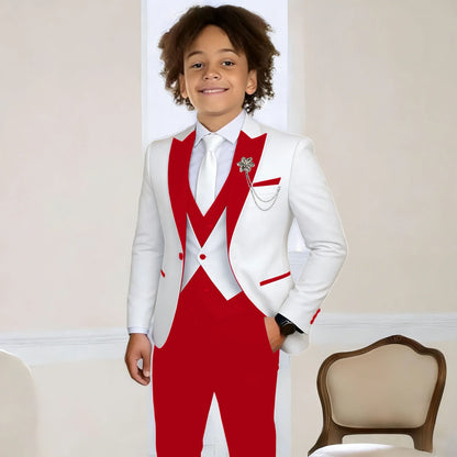 White Suit for Boys Fashion Formal Flower Boys Wedding Tuxedos 3-Piece Set (Jacket Pants Vest) Party Slim Fit Suit Kids Clothes