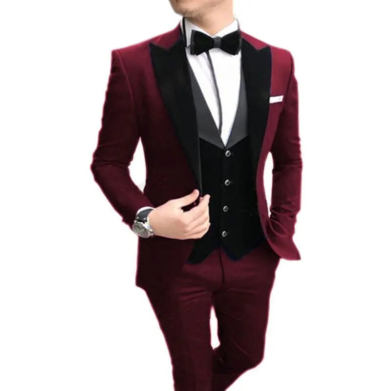Slim Fit 3 Piece Men's Formal Suits Set - Peak Lapel Single Breasted Blazer Set Wedding Groom Tuxedos Business Jacket Vest Pants