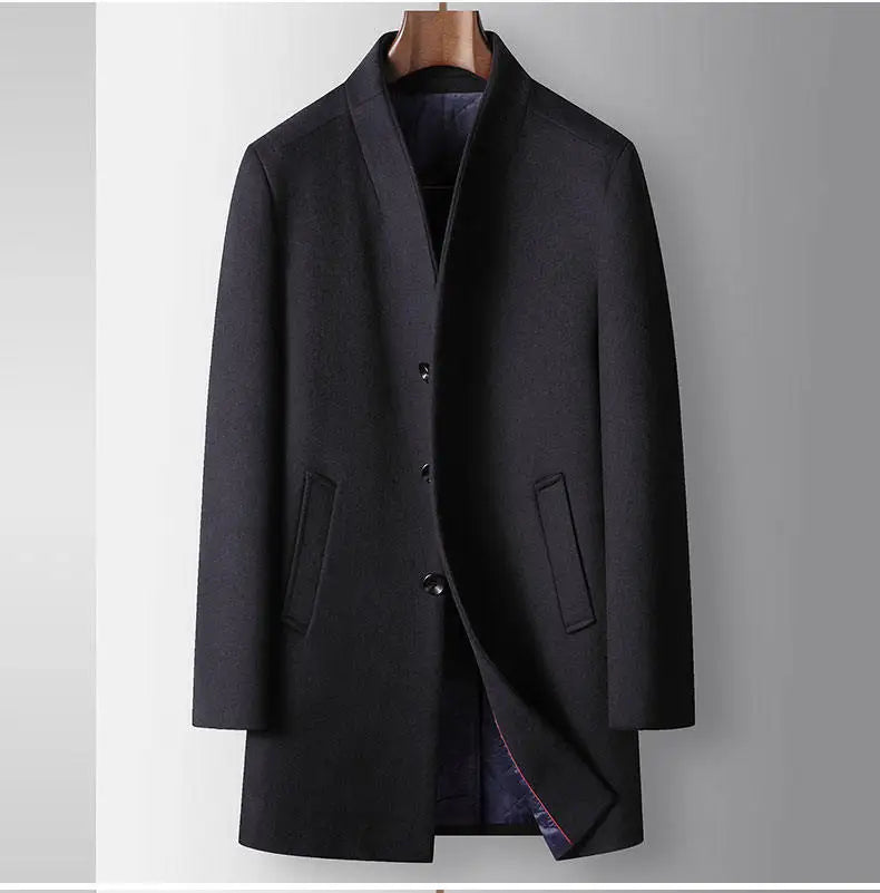 High-quality, Fashionable, Stylish, Versatile, for Banquets, Shopping, Trendy Business, Casual, Solid-color Men's Woolen Overcoa